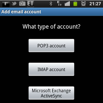 POP3 selection on a samsung smart phone